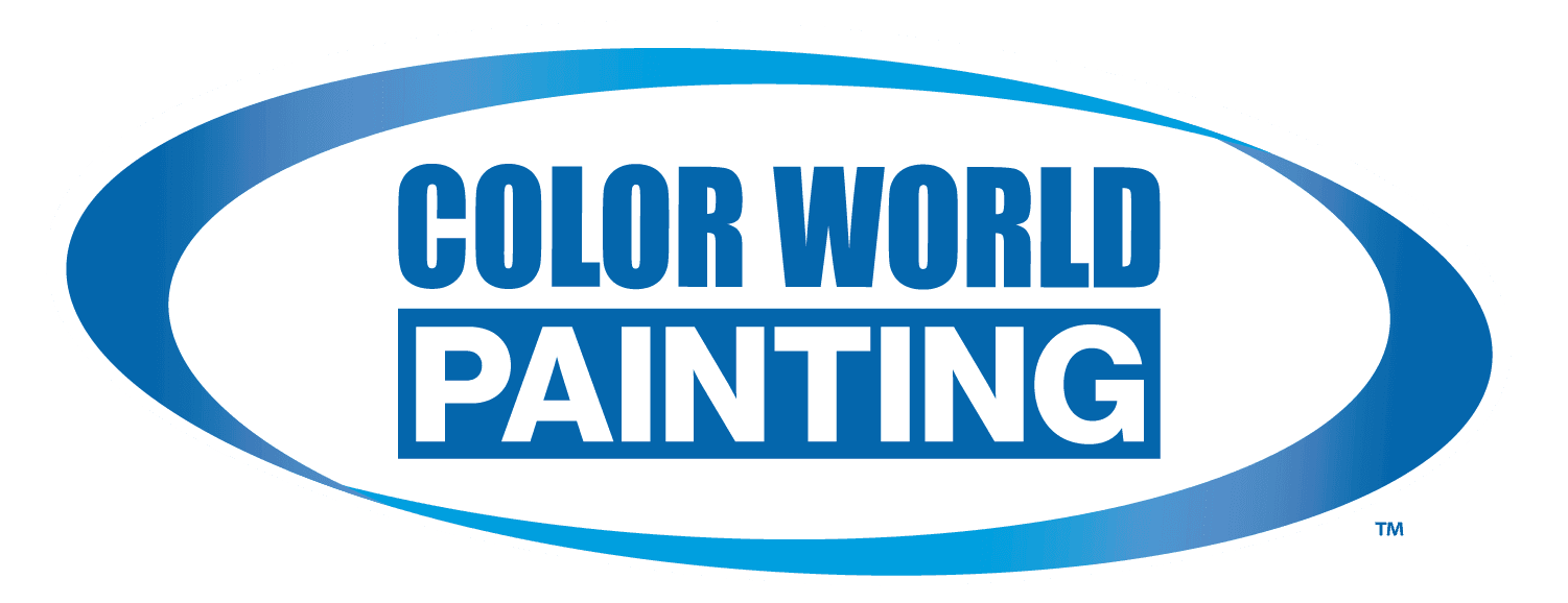 This is an image from Color World Painting of Birmingham, located in Alabama. The logo for Color World Painting features bold blue lettering inside an oval swoosh design on a white background.