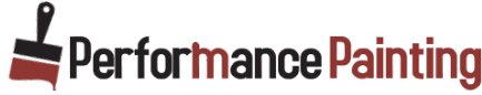 This is an image from Performance Painting, located in Texas. The logo for Performance Painting features a black and red paintbrush icon followed by bold black and red text spelling out the company name.