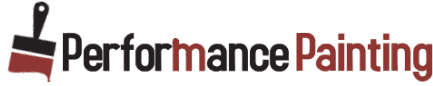 This is an image from Performance Painting, located in Texas. The logo for Performance Painting features a black and red paintbrush icon followed by bold black and red text spelling out the company name.