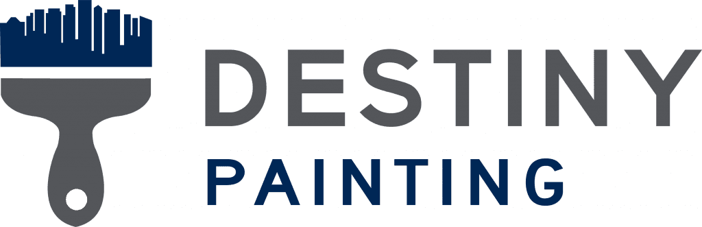 This is an image from Destiny Painting, located in Washington. The logo for Destiny Painting features a gray paint brush with a blue city skyline and bold gray and blue company text.