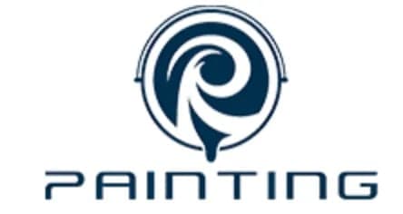 This is an image from R Painting, located in Washington. The logo for R Painting features a stylized navy blue letter 'R' inside a circular paint can emblem with a paint drip, accompanied by bold 'PAINTING' text underneath.