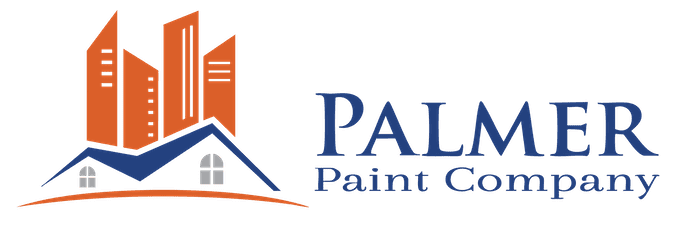 This is an image from Palmer Paint Company, located in Pennsylvania. The logo for Palmer Paint Company features an orange building graphic above a stylized roofline with blue text displaying the company name.