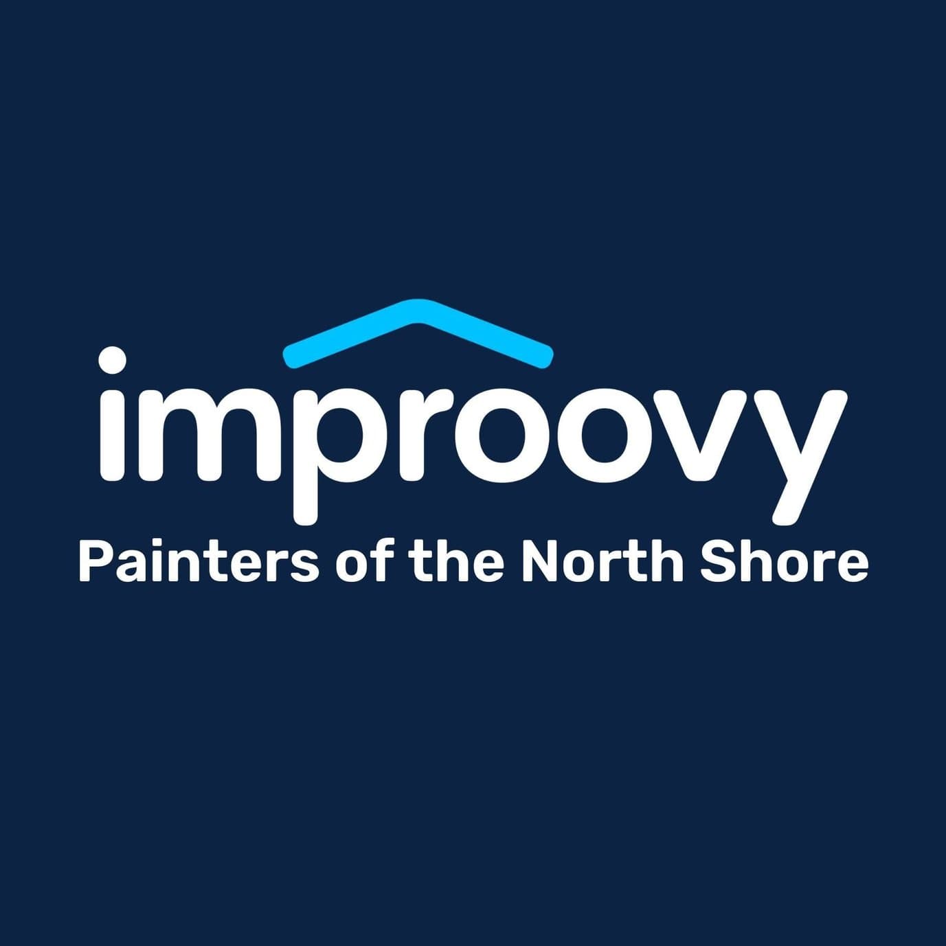 Improovy Painters of the North Shore logo with white Improovy text and blue roofline on a dark blue background.