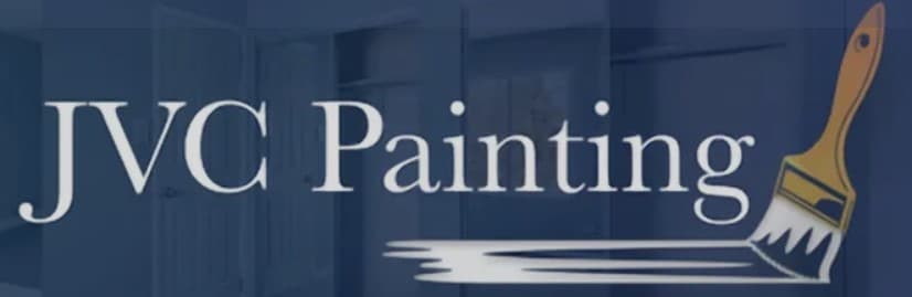 This is an image from JVC Painting, located in Illinois. The logo for JVC Painting features white company lettering on a dark blue background with a paintbrush and brush stroke design.