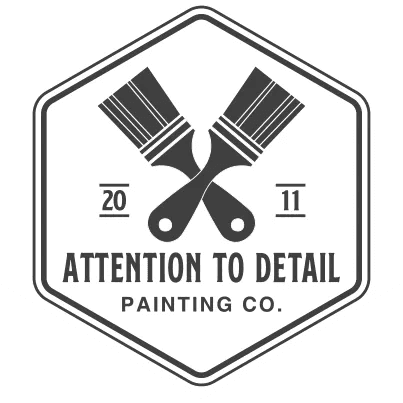 This is an image from Attention to Detail Painting Co., located in Florida. The logo for Attention to Detail Painting Co. features two crossed paintbrushes inside a hexagonal badge with the established year 2011 and bold serif text.