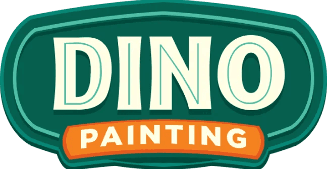 This is an image from Dino Painting, located in Pennsylvania. The logo for Dino Painting features bold cream-colored text on a dark green background with an orange banner highlighting the word painting.