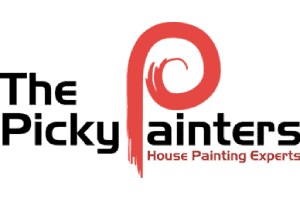 This is an image from The Picky Painters, located in Ohio. The logo for The Picky Painters features a stylized red letter P shaped like a paint stroke with the words House Painting Experts beneath it.