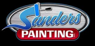 Logo for Sanders Painting LLC, featuring a paint roller graphic and bold red and blue lettering emphasizing professional painting services.