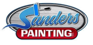 Logo for Sanders Painting LLC, featuring a paint roller graphic and bold red and blue lettering emphasizing professional painting services.