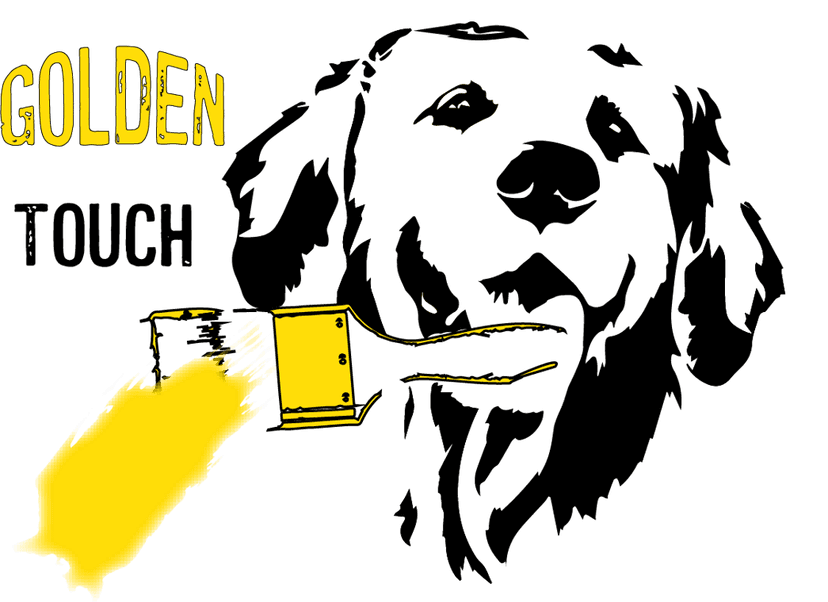 This is an image from Golden Touch Painting Company, located in Florida. The logo for Golden Touch Painting Company features bold yellow text reading 'Golden' with a black illustrated figure of a painter holding a brush leaving a golden paint stroke.