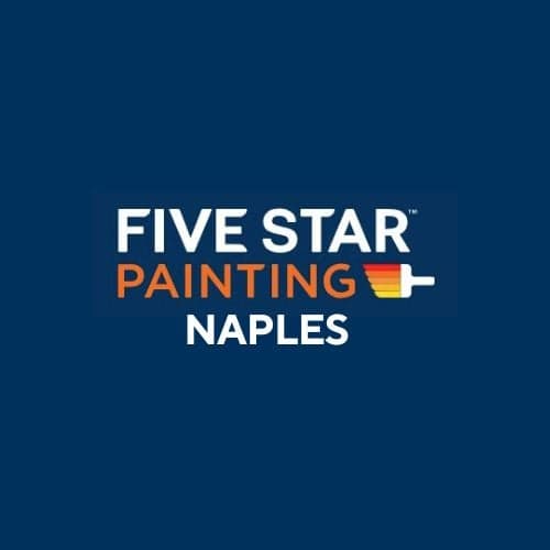 This is an image from Five Star Painting of Naples, located in Florida. The logo for Five Star Painting of Naples features bold white and orange text with a paint roller graphic on a dark blue background.