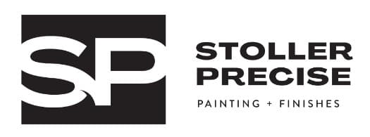 This is an image from Stoller Precise Painting + Finishes, located in Illinois. The logo for Stoller Precise Painting + Finishes features a bold black SP monogram beside clean uppercase text for the painting and finishes company.