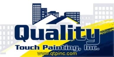 This is an image from Quality Touch Painting, Inc., located in Florida. The logo for Quality Touch Painting, Inc. features bold blue lettering with a stylized house roof graphic and yellow brushstroke accents.