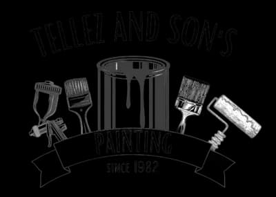 "This is an image from Tellez & Sons Painting, located in Texas. The logo for Tellez & Sons Painting features a paint can surrounded by detailed illustrations of brushes and a roller."
