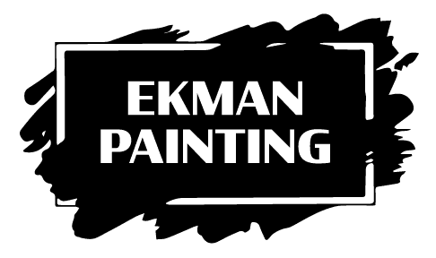 This is an image from Ekman Painting, located in Iowa. The logo for Ekman Painting features bold white text set inside a black brushstroke-style rectangular design.