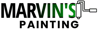 This is an image from Marvin's Painting company, located in Marengo, IL The image is a Marvin's Painting logo featuring bold green and black text with a stylized paint roller, representing professional painting services