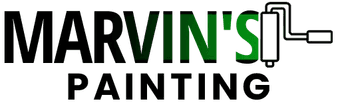 This is an image from Marvin's Painting company, located in Marengo, IL The image is a Marvin's Painting logo featuring bold green and black text with a stylized paint roller, representing professional painting services