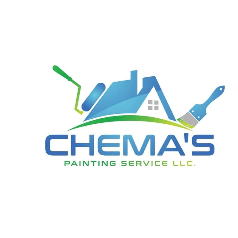 This is an image from Chema's Painting Service LLC., located in Florida. The logo for Chema's Painting Service LLC. features a blue house graphic with a paint roller and brush in green and blue colors.