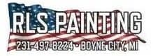This is an image from RLS Painting company, located in Boyne City, MI The image is a RLS Painting logo featuring bold white text over an American flag background, with contact number 231-497-8224 and location Boyne City, MI.