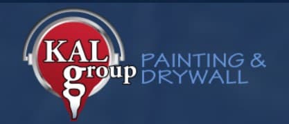 This is an image from KAL Group Painting & Drywall, located in Wisconsin. The logo for KAL Group Painting & Drywall features a red circular paint drop emblem with white lettering alongside blue text reading “Painting & Drywall” on a dark blue background.