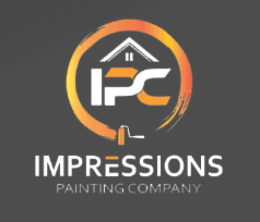 This is an image from Impressions Painting Company, located in Tulsa, Oklahoma. The logo for Impressions Painting Company features the letters 'IPC' inside a circular orange paint stroke with a house roof design above, symbolizing home painting services.