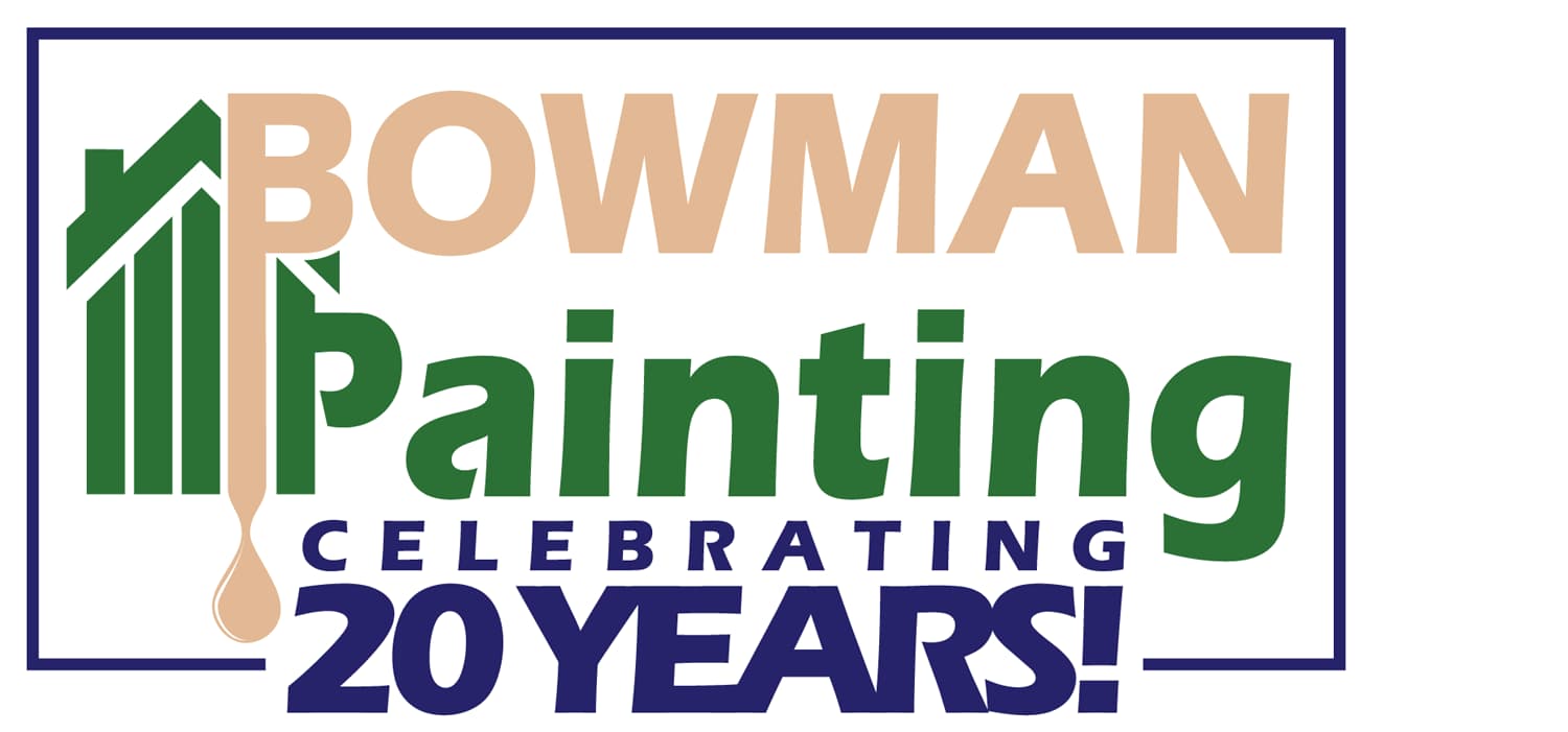 This is an image from Bowman Painting, located in Florida. The logo for Bowman Painting features green and tan text with a paintbrush forming part of the letter design and a “Celebrating 20 Years” tagline.