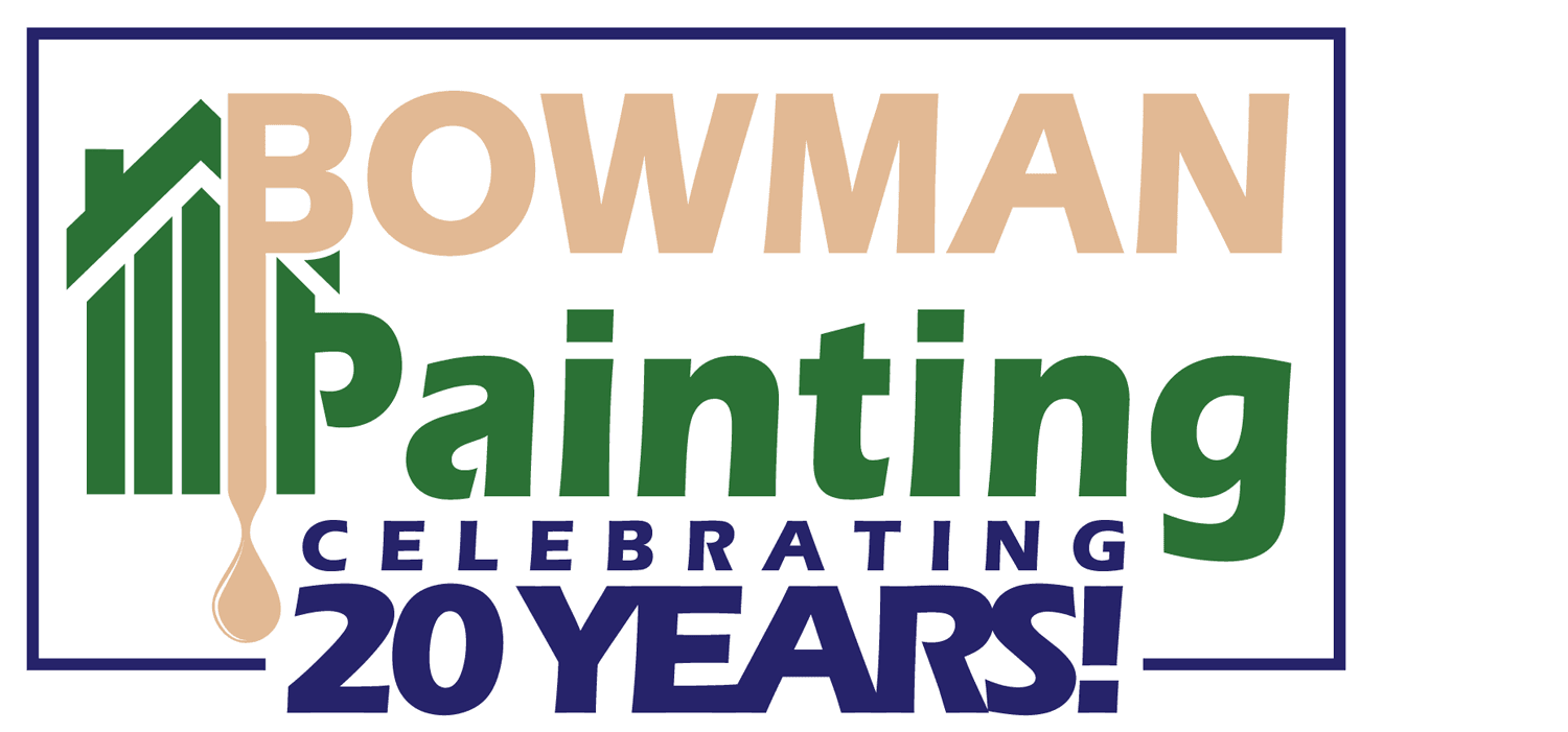 This is an image from Bowman Painting, located in Florida. The logo for Bowman Painting features green and tan text with a paintbrush forming part of the letter design and a “Celebrating 20 Years” tagline.