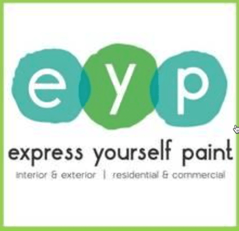 This is an image from Express Yourself Paint LLC, located in North Carolina. The logo for Express Yourself Paint features the lowercase letters 'e y p' in white inside teal and green circles, with the company name and tagline 'interior & exterior | residential & commercial' below.