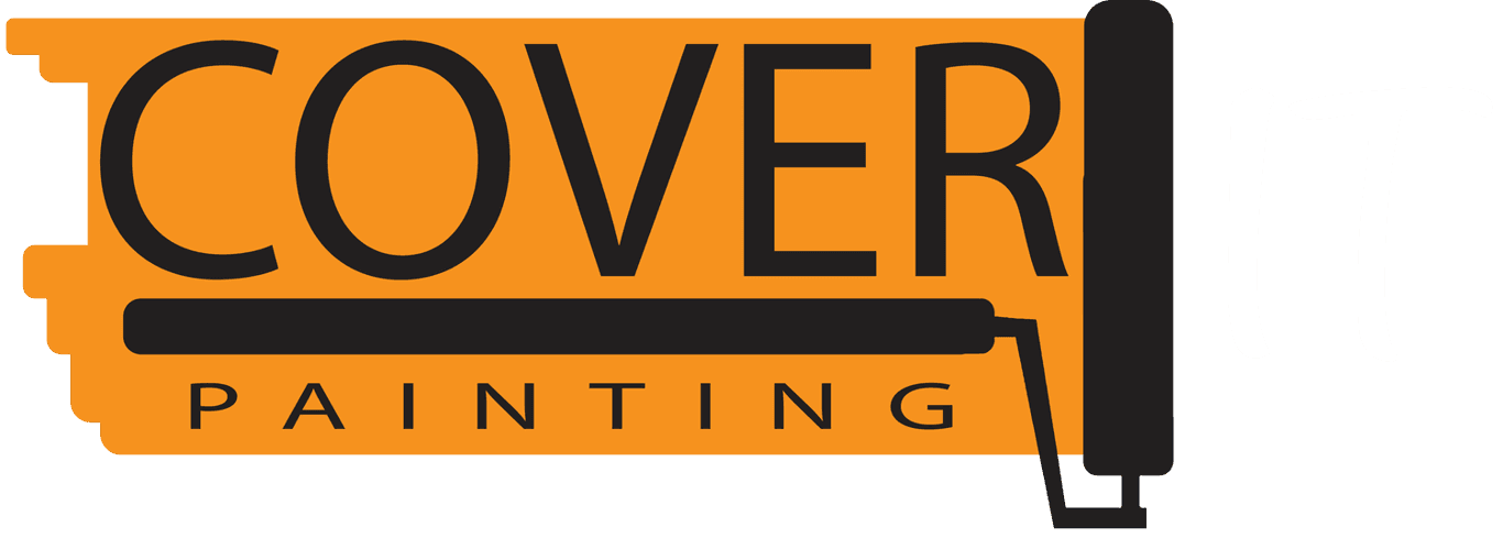 This is an image from Cover It Painting company, located in Lancaster, PA. The image is a Cover It Painting company logo featuring bold black text on orange background with a paint roller graphic.