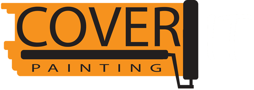 This is an image from Cover It Painting company, located in Lancaster, PA. The image is a Cover It Painting company logo featuring bold black text on orange background with a paint roller graphic.