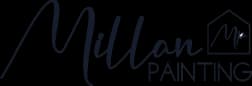This is an image from Millan Painting, located in Texas. The logo for Millan Painting features elegant dark blue script lettering with a small house-shaped outline containing the initials 'Mp.'