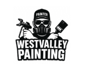 This is an image from West Valley Painting, located in Arizona. The logo for West Valley Painting features a black-and-white illustration of a painter wearing a hard hat and holding a paintbrush and spray gun, with bold 'Westvalley Painting' text underneath.