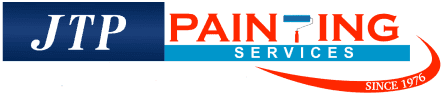 This is an image from JTP Painting Services, located in Texas. The logo for JTP Painting Services features bold blue and red lettering with a paint roller icon integrated into the word 'Painting' and a curved red underline noting 'Since 1976.'