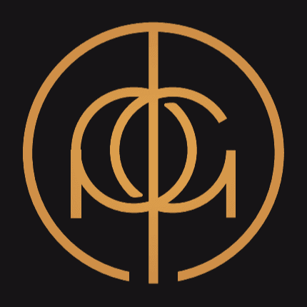 This is an image from The Painting Group, located in Georgia. The logo for The Painting Group features a gold monogram-style design inside a circular outline on a black background.