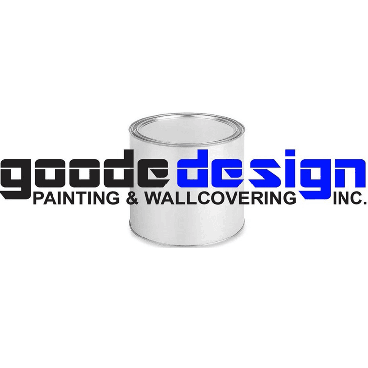This is an image from Goode Design Painting & Wallcovering Inc., located in Virginia. The logo for Goode Design Painting & Wallcovering Inc. features bold black and blue text with a minimalist paint can graphic in the center.