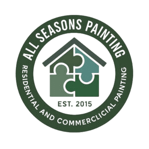 "This is an image from All Seasons Painting LLC, located in Texas. The logo for All Seasons Painting LLC features a house-shaped outline with four interlocking puzzle pieces in green and blue tones surrounded by a circular border with the company name."