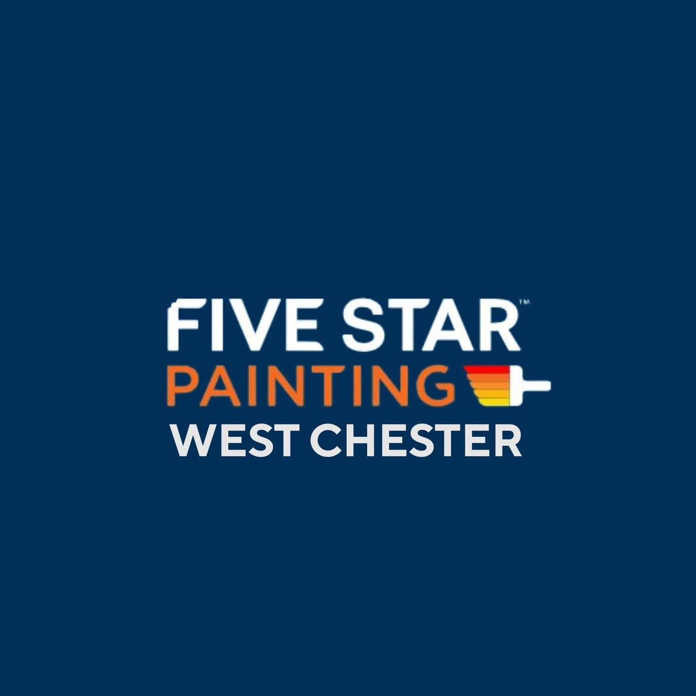 This is an image from Five Star Painting of West Chester, located in Pennsylvania. The logo for Five Star Painting of West Chester features bold white and orange text with a multicolor paintbrush graphic on a dark blue background.