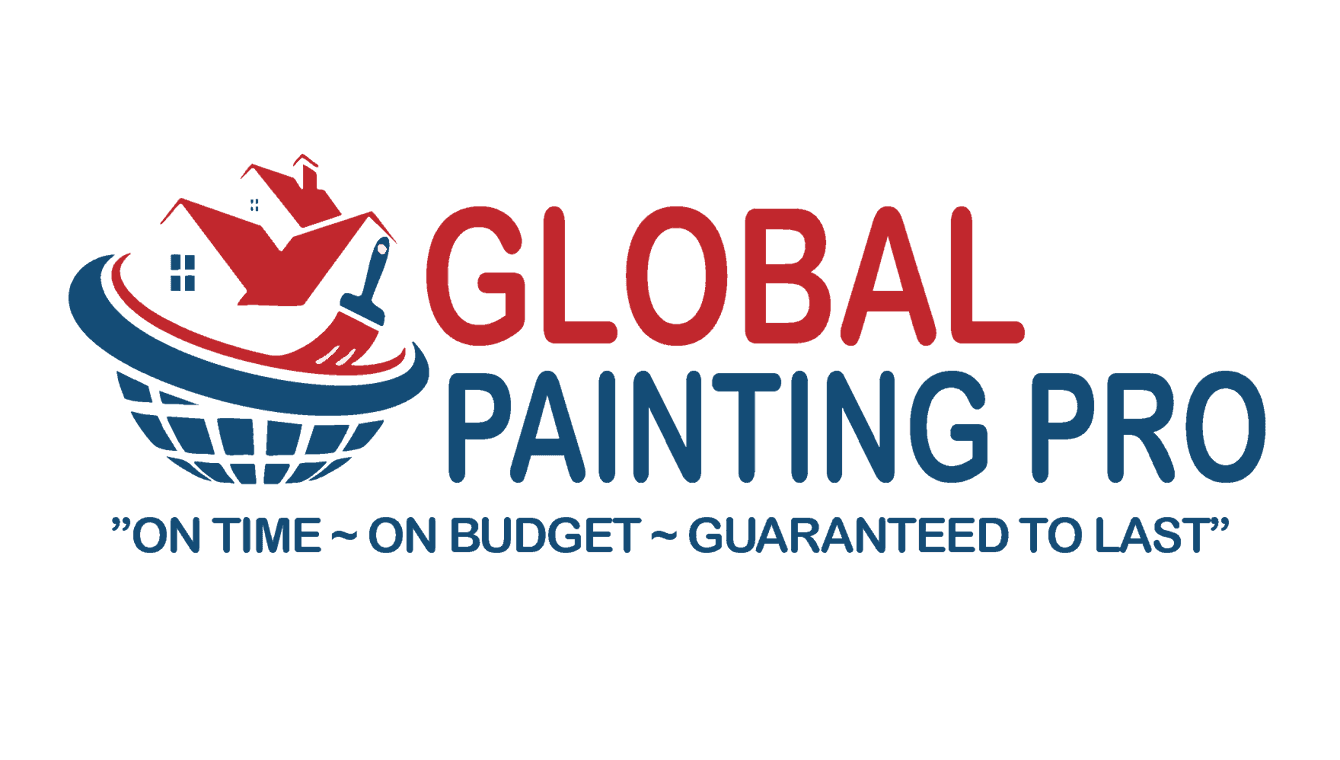 This is an image from Global Painting Pro LLC, located in Tennessee. The image is Global Painting Pro LLC logo featuring a red and blue house and paintbrush icon with the tagline “On Time ~ On Budget ~ Guaranteed to Last.”