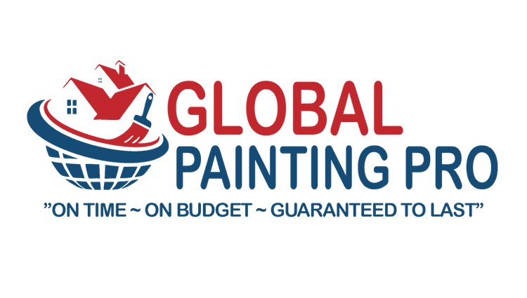 This is an image from Global Painting Pro LLC, located in Tennessee. The image is Global Painting Pro LLC logo featuring a red and blue house and paintbrush icon with the tagline “On Time ~ On Budget ~ Guaranteed to Last.”