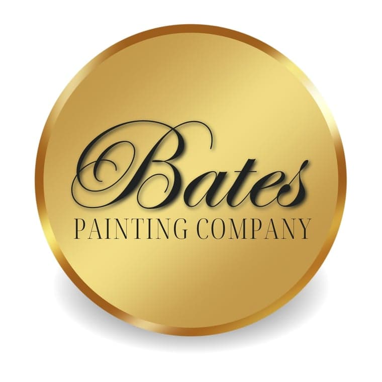 This is an image from Bates Painting Company, located in Missouri. The logo for Bates Painting Company features elegant black script lettering on a round gold emblem with a polished metallic border.