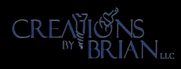 This is an image from Creations by Brian LLC company, located in Muskegon, MI The image is a Creations by Brian LLC logo featuring elegant blue text with decorative paintbrush swirl design