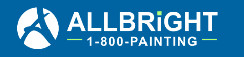 This is an image from Allbright Painting, located in California. The logo for Allbright Painting features bold white and green text on a blue background with a circular icon depicting a stylized painter figure.