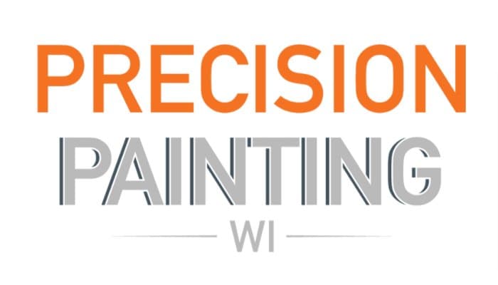 This is an image from Precision Painting WI, located in Wisconsin. The logo for Precision Painting WI features bold orange and gray text with clean modern typography and a minimalist design emphasizing precision and professionalism.