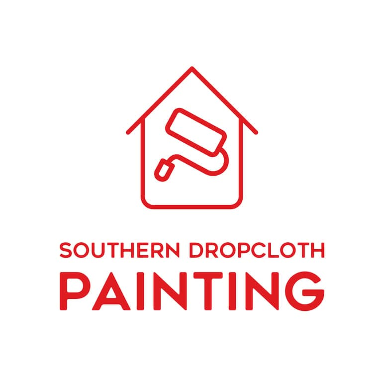 This is an image from Southern Dropcloth Painting LLC, located in Louisiana. The logo for Southern Dropcloth Painting features a simple red house outline with a paint roller inside, paired with bold red text beneath it.