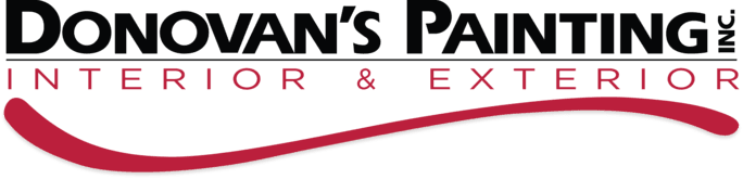 This is an image from Donovan’s Painting, located in Maryland. The logo for Donovan’s Painting features bold black text with a red underline and the words 'INTERIOR & EXTERIOR' in red capital letters.