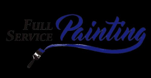This is an image from Full Service Painting, located in Wisconsin. The logo for Full Service Painting features stylized blue script lettering with a sweeping paintbrush graphic extending beneath the company name, representing professional painting services.