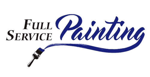 This is an image from Full Service Painting, located in Wisconsin. The logo for Full Service Painting features stylized blue script lettering with a sweeping paintbrush graphic extending beneath the company name, representing professional painting services.