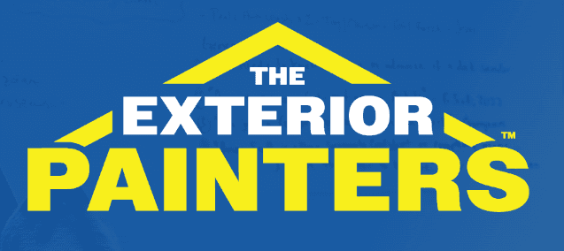 This is an image from The Exterior Painters, located in Michigan. The logo for The Exterior Painters features bold yellow and white text under a stylized roofline graphic set against a blue background.