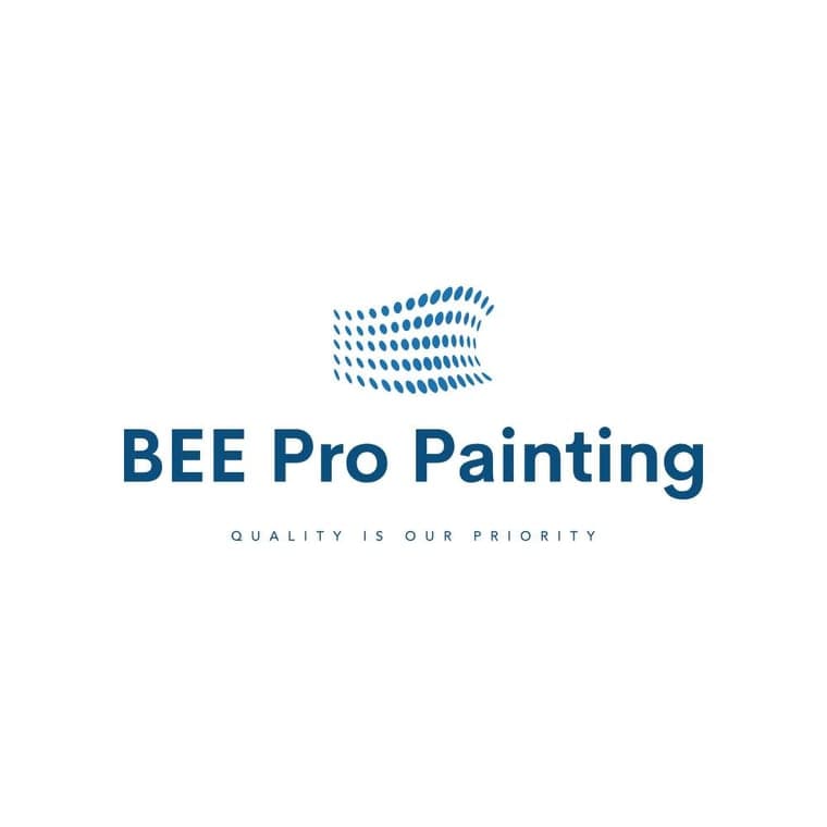 This is an image from BEE Pro Painting, located in New Jersey. The logo for BEE Pro Painting features a modern blue wordmark with a stylized wave-like pattern above the text and the tagline “Quality Is Our Priority” beneath it.