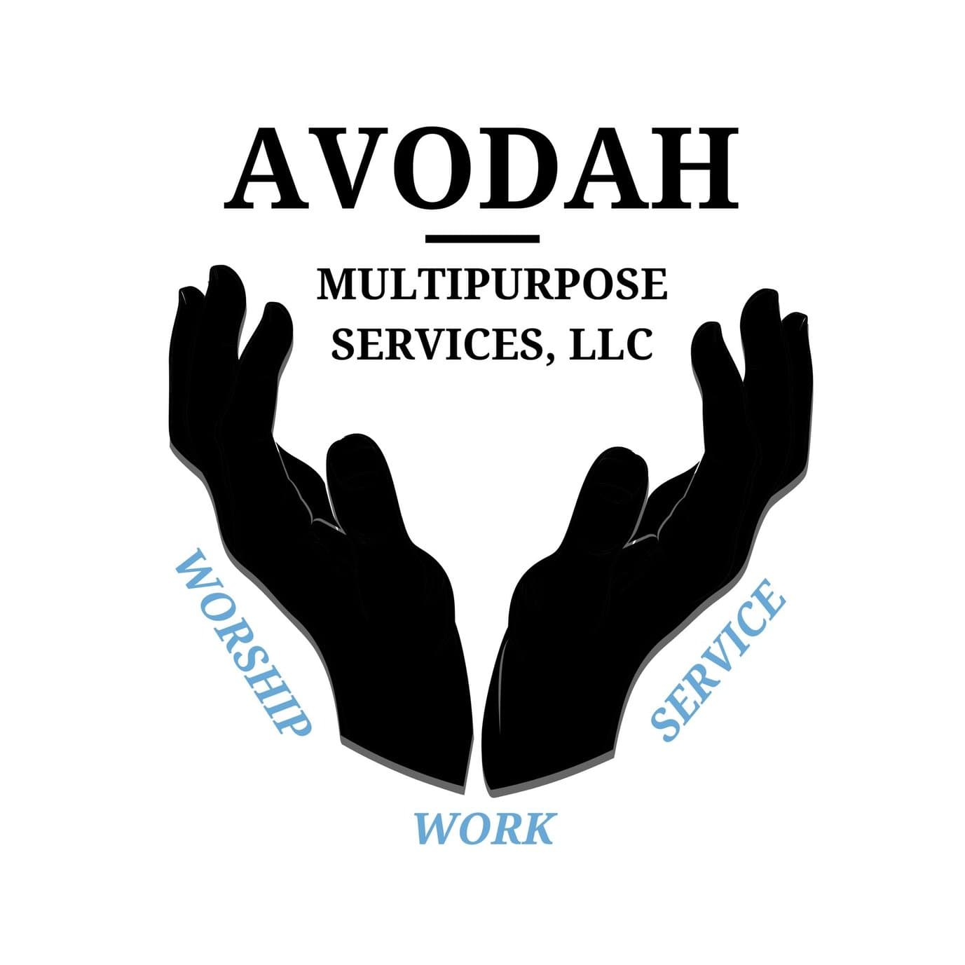 This is an image from Avodah Multipurpose Services, LLC, located in Wisconsin. The logo for Avodah Multipurpose Services, LLC features the company name in bold black lettering above stylized black hands, with the words “Worship,” “Work,” and “Service” displayed in light blue text.